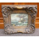 GILT FRAMED OIL PAINTING MARINE SCENE - 19 X 24 CM