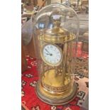 GLASS DOMED GILT METAL MANTLE CLOCK WITH PAINTED FACE,