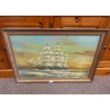 J PATRICK 'CUTTY SARK' SIGNED GILT FRAMED OIL PAINTING 44 X 74 CM