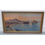 AS ALKILLY 'NORTH AFRICAN COASTAL SCENE' SIGNED FRAMED OIL ON BOARD 40CM X 80 CM