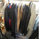 15 COAT HANGERS WITH SUITS, JACKETS,