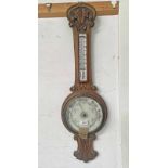 CARVED OAK ANEROID WALL BAROMETER