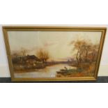 STUART LLOYD, CROSSING THE RIVER, SIGNED, GILT FRAMED WATERCOLOUR,