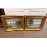 HAMILTON GLASS, QUIET VILLAGE & WORKING THE LAND, BOTH SIGNED, PAIR OF GILT FRAMED WATERCOLOURS,