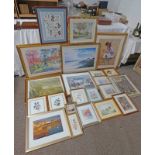 LARGE SELECTION OF PRINTS, WATERCOLOURS, ETC TO INCLUDE M SINGER, THE AULD HOOSE, SIGNED,