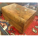 19TH CENTURY WALNUT WRITING SLOPE WITH PLAQUE TO TOP,