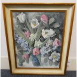 AM BIRLEY FLOWERS IN VASE SIGNED FRAMED OIL PAINTING 50CM X 40 CM