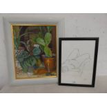 META MESTON, HOUSE PLANTS, SIGNED, FRAMED OIL PAINTING, LABEL TO REVERSE, 48CM X 37 CM,