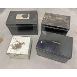 4 19TH/20TH CENTURY METAL DEEDS BOXES, LARGEST 46CM WIDE,