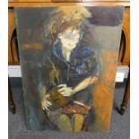 ALICE BUTTERWORTH GIRL IN BLUE SIGNED TO REVERSE OIL PAINTING 82 X 59 CM