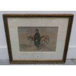 '19TH CENTURY AMERICAN SCHOOL',. 'YOUNG BOY WITH DONKEY', LABEL TO REVERSE FRAMED WATERCOLOUR.