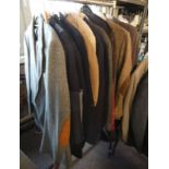 15 COAT HANGERS WITH SUITS, JACKETS, WAIST COATS ETC.