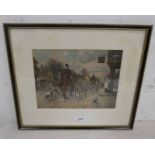 G WRIGHT 'OFF TO THE HUNT' SIGNED FRAMED WATERCOLOUR 20CM X 27 CM