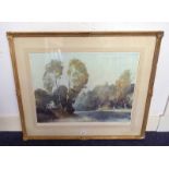 W RUSSELL FLINT RIVER IN THE FOREST SIGNED IN PENCIL FRAMED PRINT 51.