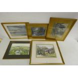 5 FRAMED WATERCOLOURS TO INCLUDE, F C NAIRN, RIVER SCENE, SIGNED , PAUL MCLLENAGHAN,