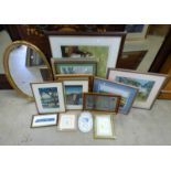 SELECTION OF PRINTS, GILT FRAMED MIRROR, WATERCOLOURS, ORIENTAL PRINTS, ETC,