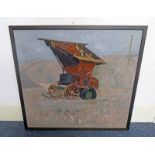 FROM THE STUDIO OF ALBERTO MORROCCO SPANISH CARAVAN UNSIGNED FRAMED OIL PAINTING 63 X 69 CM