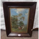 J LOGAN 'CATTLE IN THE SHADE' SIGNED OAK FRAMED OIL PAINTING 38.5 CM X 25.