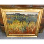 MORROCCO - (ARR) LONG GRASS AND TREES SIGNED GILT FRAMED OIL PAINTING PROV.