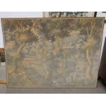 LARGE 19TH CENTURY TAPESTRY DEPICTING CASTLE & WOODLAND SCENERY,