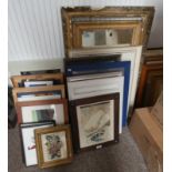 LARGE SELECTION OF PICTURES INCLUDING: T KAKI, NUDE LADY SITTING, SIGNED, FRAMED COLOURED ETCHING,