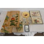 ORIENTAL THEMED EMBROIDERIES, SCROLL PAINTINGS DEPICTING TIGERS ETC ALL SIGNED WITH SYMBOLS ETC.
