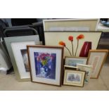 SELECTION OF PRINTS, ETC, TO INCLUDE RICHARD GEARMAN, FLOWERS IN VASE, SIGNED IN PENCIL, PRINT,