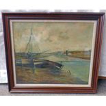NOEL CHALMERS, FISHING BOATS AT FERRYDEN, SIGNED, FRAMED OIL PAINTING,