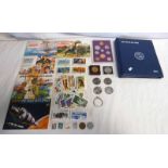 SELECTION OF VARIOUS COINS AND PICTURE CARDS TO INCLUDE 1891 VICTORIA CROWN, COMMEMORATIVE CROWNS,