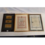 3 X GOLD PLATED BANKNOTES TO INCLUDE 500 EUROS & US $100 FRAMED WITH 2 OTHERS