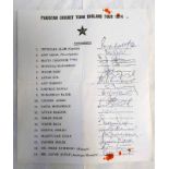 PAKISTAN CRICKET TEAM ENGLAND TOUR 1974 AUTOGRAPH SHEET,