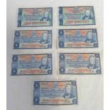 7 X THE BRITISH LINEN BANK FIVE POUNDS BANKNOTES TO INCLUDE 2 X 1962 & 5 X 1968 EXAMPLES
