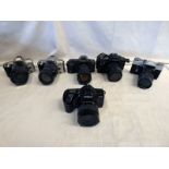 SIX 35MM SLR CAMERAS INCLUDING CANON T70 WITH MIRANDA 1:3.5 35-135MM, 1:4.