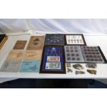 SELECTION OF VARIOUS COINAGE & CIGARETTE CARDS TO INCLUDE COIN ALBUM OF LOW BRITISH DENOMINATIONS,