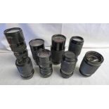 EIGHT CAMERA LENSES INCLUDING SIGMA 1:4-5.6 80-200 MM, VIVITAR 1:4.5-5.