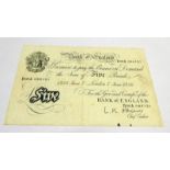 1956 BANK OF ENGLAND FIVE POUNDS WHITE BANKNOTE, O'BRIEN SIGNATURE,