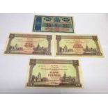 4 X BANKNOTES TO INCLUDE, 1951 THE BRITISH LINEN BANK FIVE POUNDS BANKNOTE, L/9 39/496,