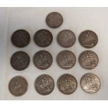 12 X SILVER CROWNS TO INCLUDE GEORGE III (DATE RUBBED), 2 X 1889, 2 X 1890, 2 X 1893, 2 X 1895,