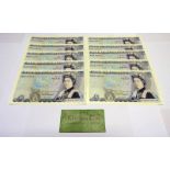 10 X BANK OF ENGLAND FIVE POUNDS SERIES D PICTORIAL SERIES BANKNOTES, SIGNED SOMERSET,