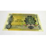 1961 CLYDESDALE & NORTH OF SCOTLAND BANK LIMITED FIVE POUNDS BANKNOTE,