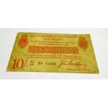 UNITED KINGDOM OF GREAT BRITAIN AND IRELAND TEN SHILLINGS BANKNOTE, BRADBURY SIGNATURE,