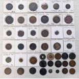 GOOD SELECTION OF VARIOUS COPPER AND BASE METAL COINS AND TOKENS INCLUDING 1683 CHARLES II IRISH