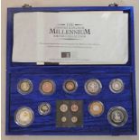 2000 THE UK MILLENNIUM SILVER COLLECTION OF 13 SILVER PROOF COINS INCLUDING MAUNDY SET,
