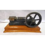 STUART LIVE STEAM STATIONARY ENGINE ON WOODEN PLINTH BASE.