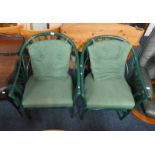 PAIR OF PAINTED BAMBOO OPEN ARMCHAIRS
