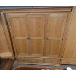 21ST CENTURY OAK 3 DOOR WARDROBE WITH 2 DRAWERS TO BASE 196CM