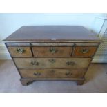 19TH CENTURY MAHOGANY CHEST OF DRAWERS WITH WRITING SLIDE OVER 3 SHORT DRAWERS & 2 LONG DRAWERS ON