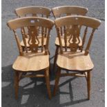 SET OF 4 PINE KITCHEN CHAIRS ON TURNED SUPPORTS Condition Report: All 4 items in