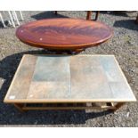 TEAK RECTANGULAR COFFEE TABLE WITH TILE INSET TOP 104CM LONG,