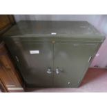 20TH CENTURY METAL 2 DOOR CABINET WITH SHELVED INTERIOR LABELLED HOWDEN TO FRONT,